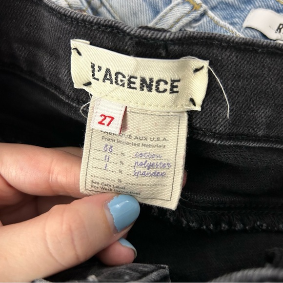 L’Agence Black Button Fly High Rise Raw Hem Straight Leg Jeans - Picture 6 of 7